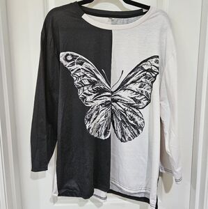 Black and White Butterfly Print Women's Top